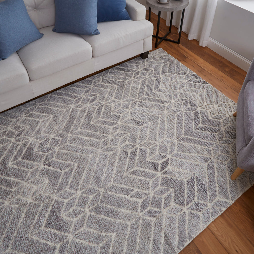 Asher Transitional Geometric Taupe Gray Ivory Area Rug (2' x 3')