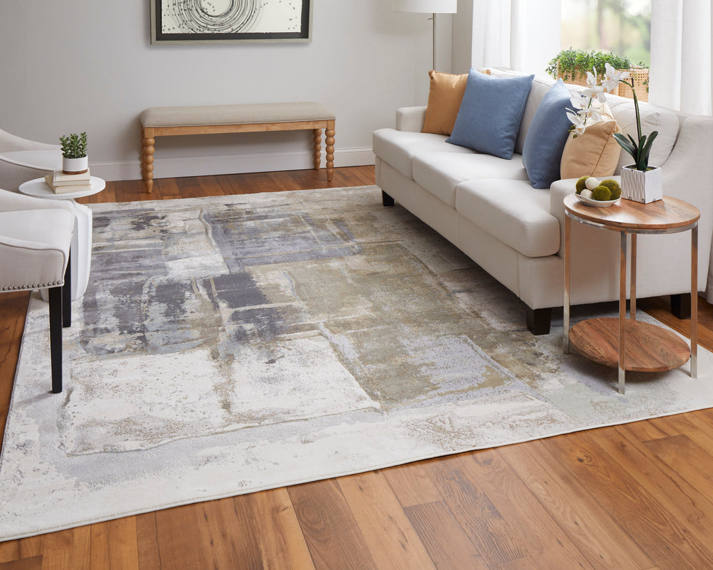 Clio Modern Watercolor Brown Gray Black Area Rug (9' x 12')