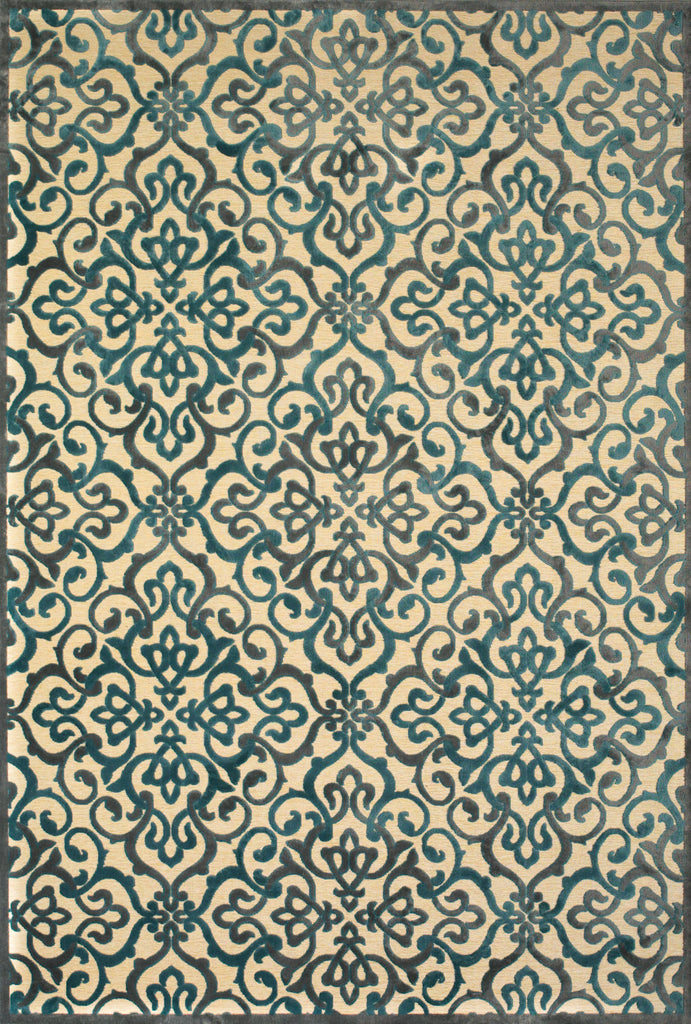 Saphir Yardley Modern Scroll Tan Blue Taupe Area Rug (7'6" x 10'6")