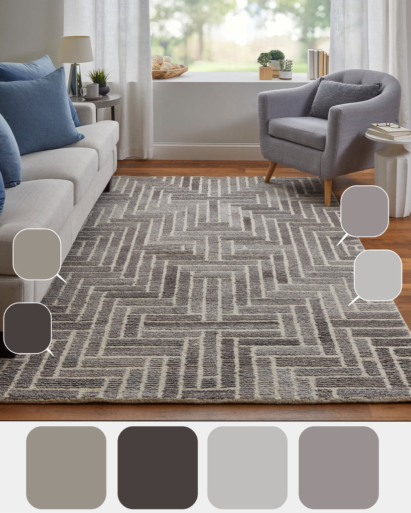 Asher Transitional Geometric Taupe Gray Tan Area Rug (8' x 10')