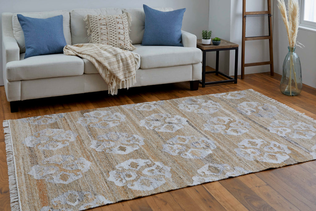 Beckett Transitional Damask Tan Ivory Orange Area Rug (5' x 8')