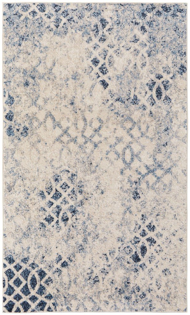 Camellia Transitional Abstract Ivory Blue Area Rug (8' x 10')