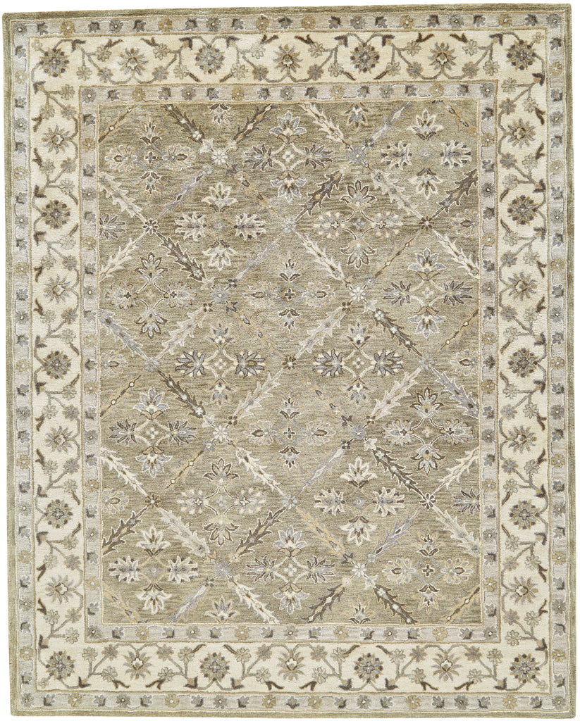 Eaton Traditional Oriental Green Brown Taupe Area Rug (9'6" x 13'6")