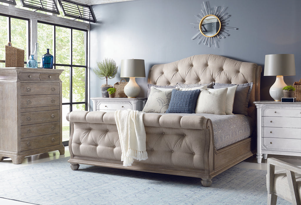 Summer Creek Shoals Upholstered Tufted Sleigh Bed