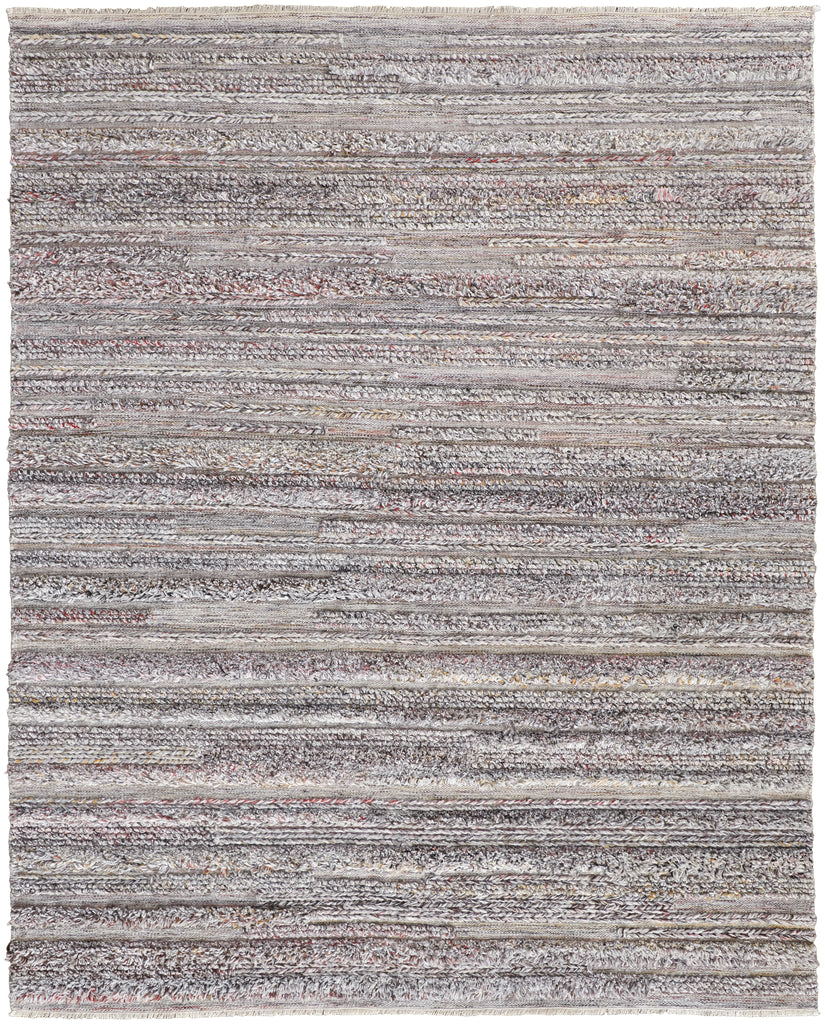 Alden Transitional Stripes Taupe Ivory Red Area Rug (8' x 10')