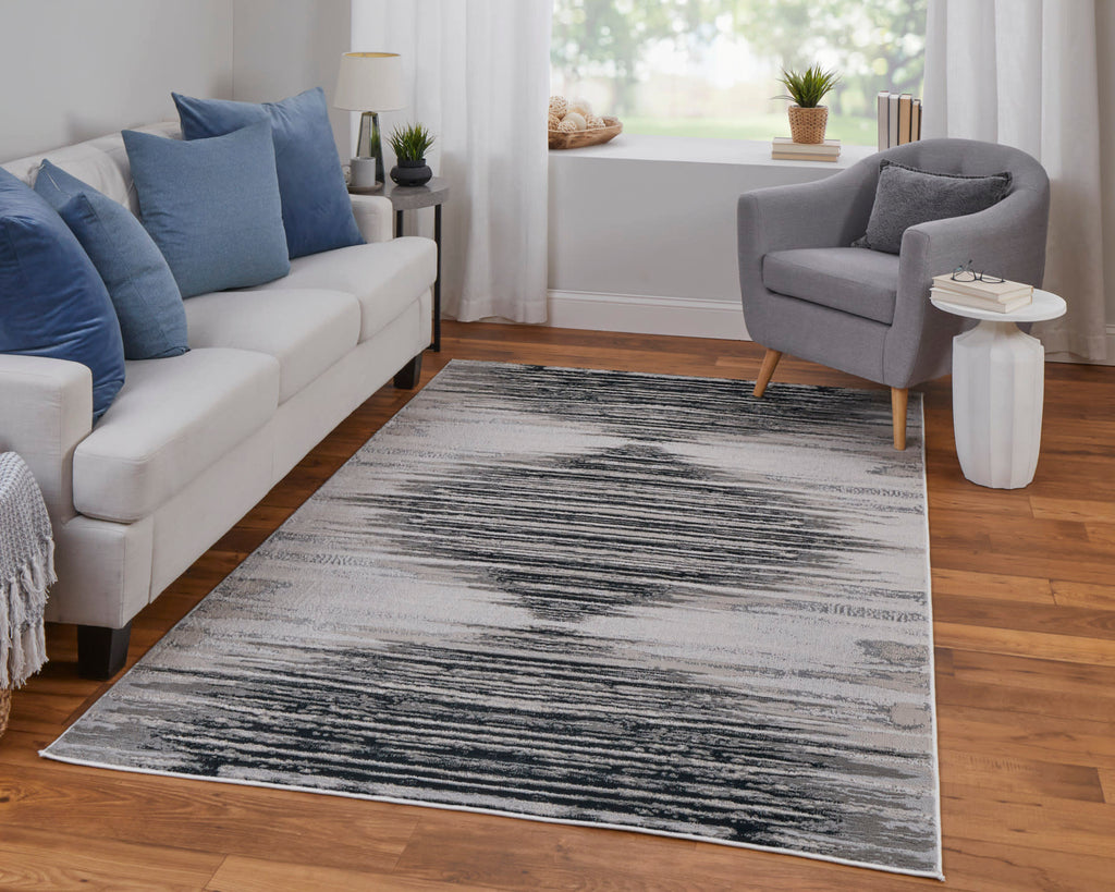 Micah Modern Diamond Black Silver Taupe Area Rug (3'11" x 6')