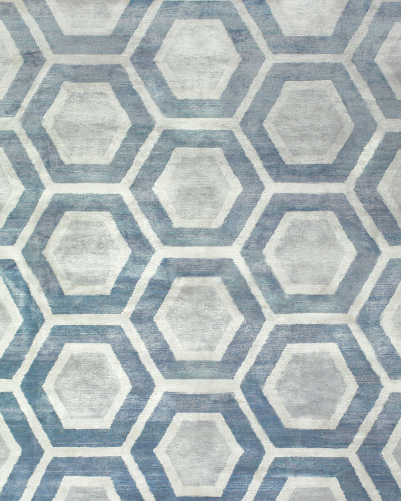 Noor Modern Geometric Blue Silver Area Rug (7'9" x 9'9")