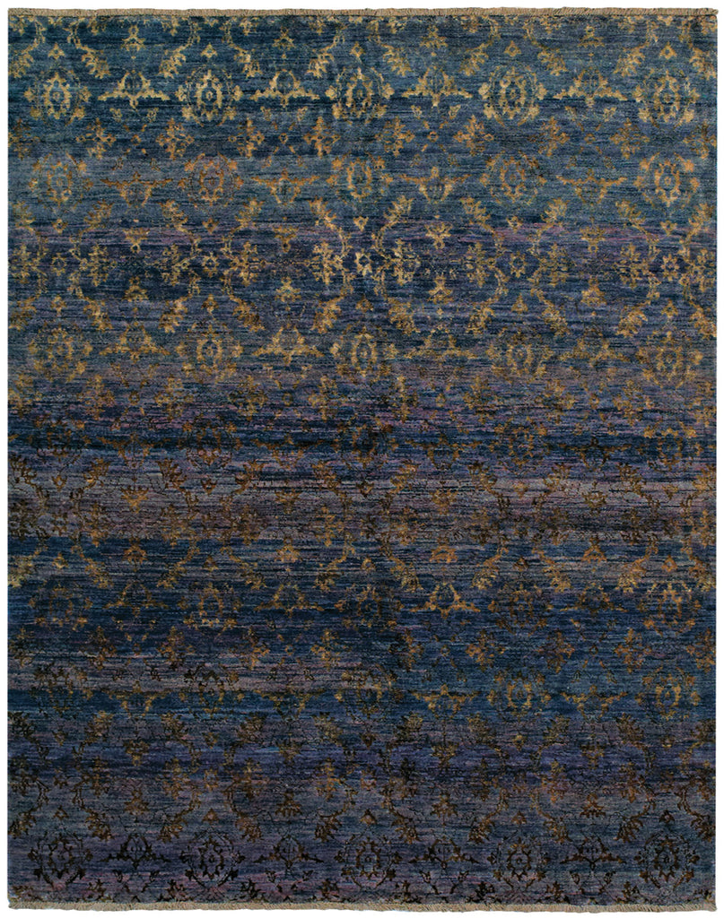 Tesoro II Transitional Damask Blue Gold Purple Area Rug (2' x 3')