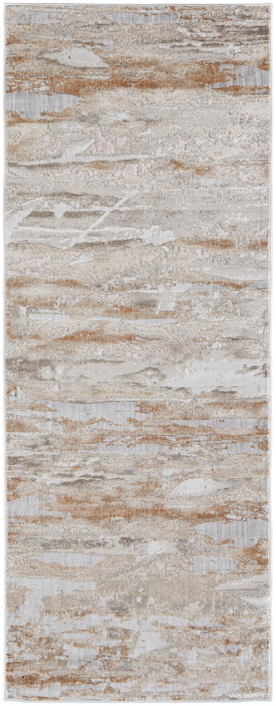 Laina Transitional Abstract Tan Ivory Area Rug (3' x 12')