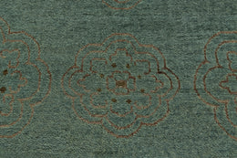 Qing Transitional Floral Botanical Blue Green Taupe Area Rug (8'6" x 11'6")