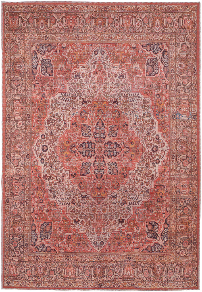 Rawlins Transitional Medallion Red Tan Pink Area Rug (5'3" x 7'6")