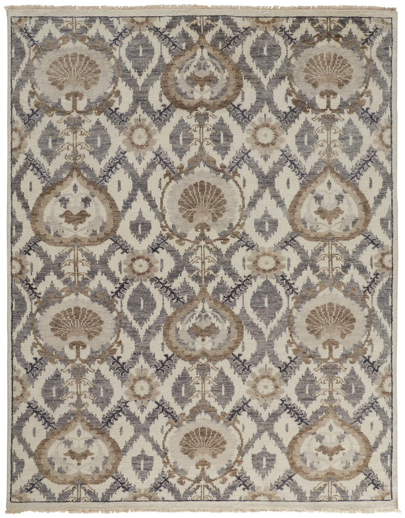 Beall Traditional Oriental Ivory Gray Taupe Area Rug (7'9" x 9'9")