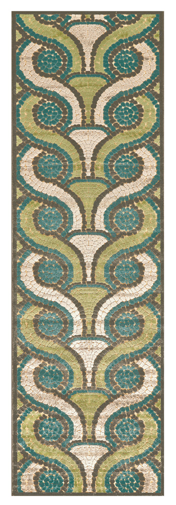 Saphir Yardley Modern Geometric Tan Blue Green Area Rug (2'6" x 8')