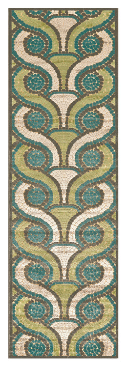 Saphir Yardley Modern Geometric Tan Blue Green Area Rug (5'3" x 7'6")