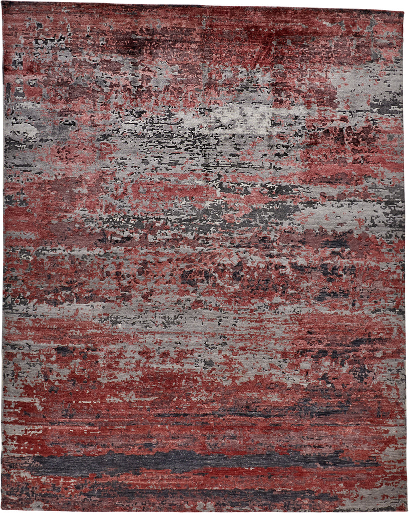 Gemma Modern Distressed Red Ivory Taupe Area Rug (7'9" x 9'9")