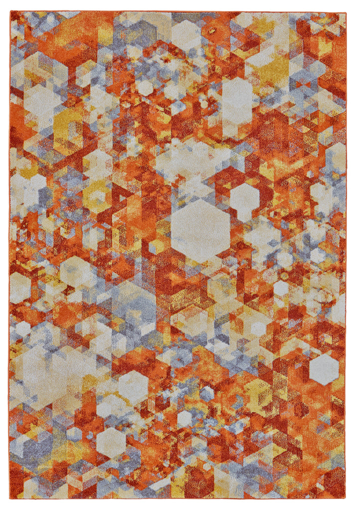 Samos Transitional Geometric Orange Gray Yellow Area Rug (10' x 13'2")