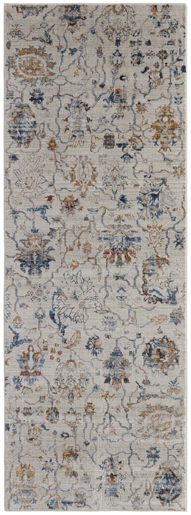 Kaia Transitional Floral Botanical Ivory Orange Blue Area Rug (3' x 12')