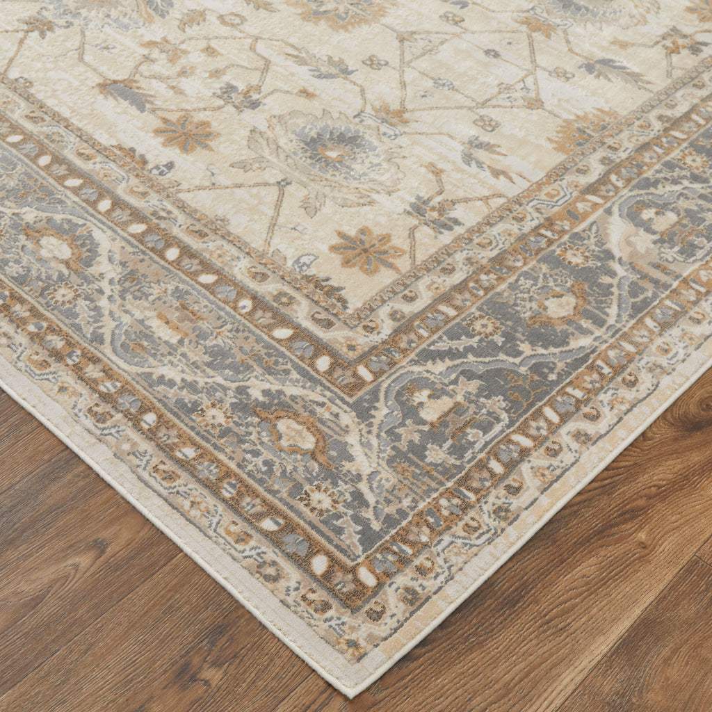 Celene Traditional Bordered Tan Ivory Gray Area Rug (2'6" x 8')