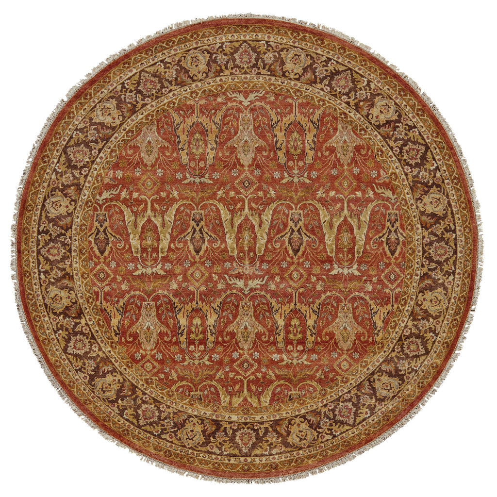 Bandu Traditional Damask Red Brown Ivory Area Rug (8' x 8')