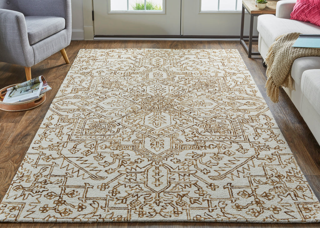 Belfort Transitional Medallion Ivory Brown Area Rug (12' x 15')