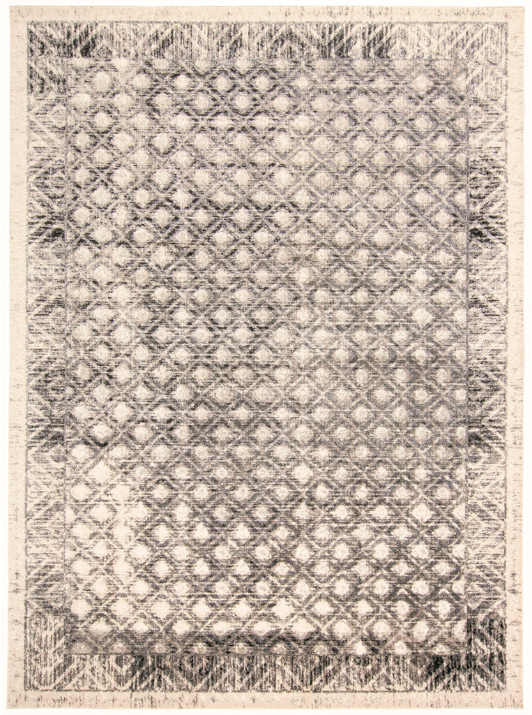 Kano Transitional Diamond Ivory Black Taupe Area Rug (6'7" x 9'6")