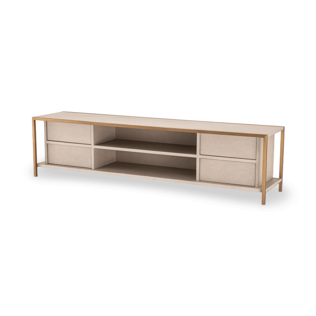 Tv Cabinet Wilmot Washed Oak Veneer Brushed Brass Finish