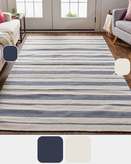 Duprine Transitional Stripes White Ivory Blue Area Rug (4' x 6')