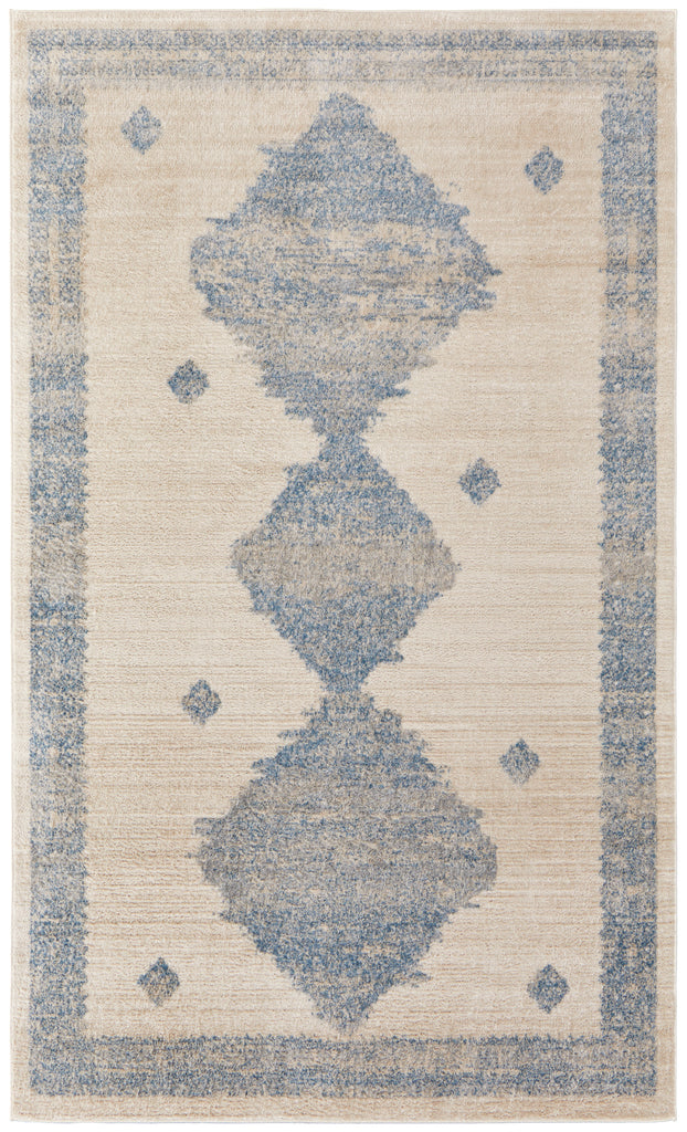 Camellia Transitional Geometric Blue Ivory Area Rug (8' x 10' / Pattern 2)