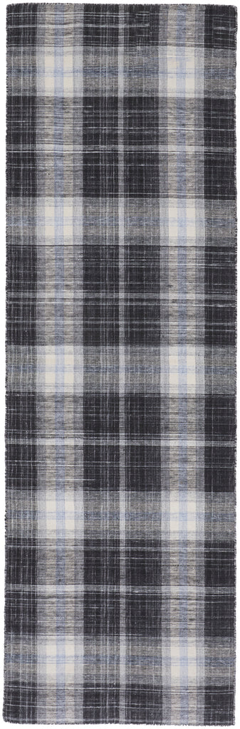 Jemma Transitional Plaid Black White Blue Area Rug (2'6" x 8')