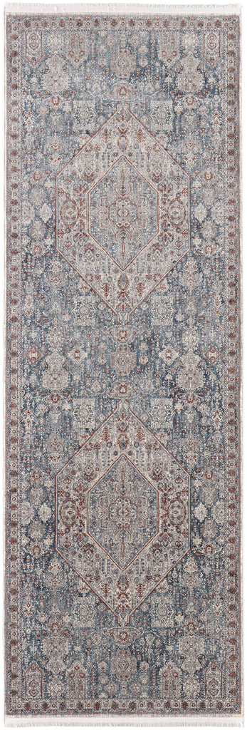 Marquette Transitional Medallion Blue Ivory Area Rug (2'8" x 12')