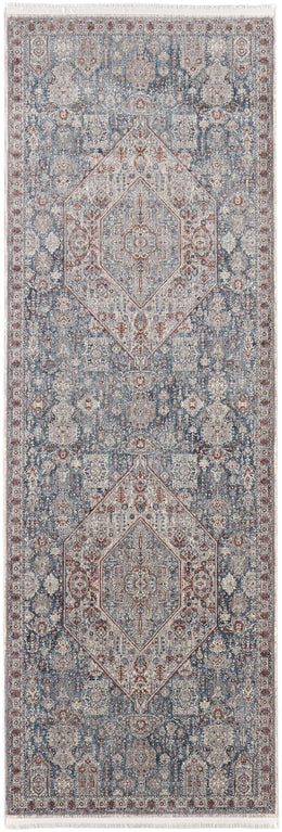 Marquette Transitional Medallion Blue Ivory Area Rug (6'7" x 9'10")