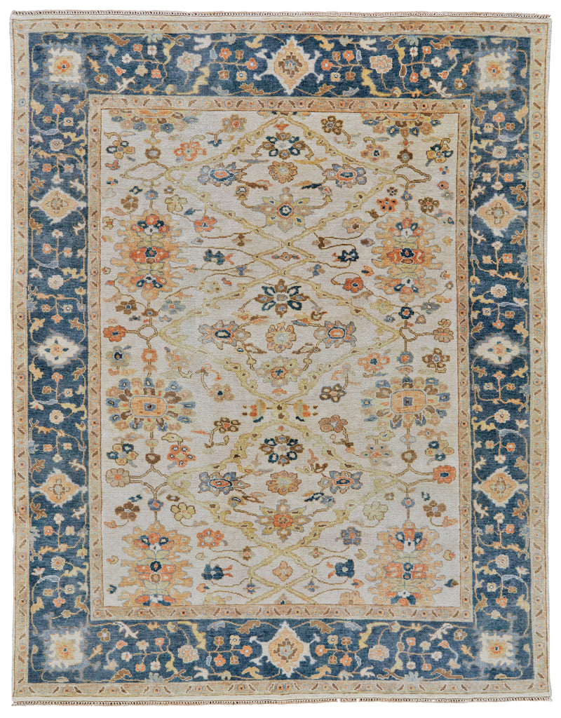 Anders Traditional Oriental Ivory Blue Orange Area Rug (9'6" x 13'6")