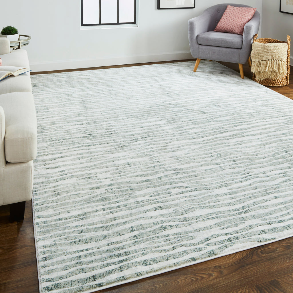 Atwell Transitional Abstract Gray Green Ivory Area Rug (2'8" x 8')