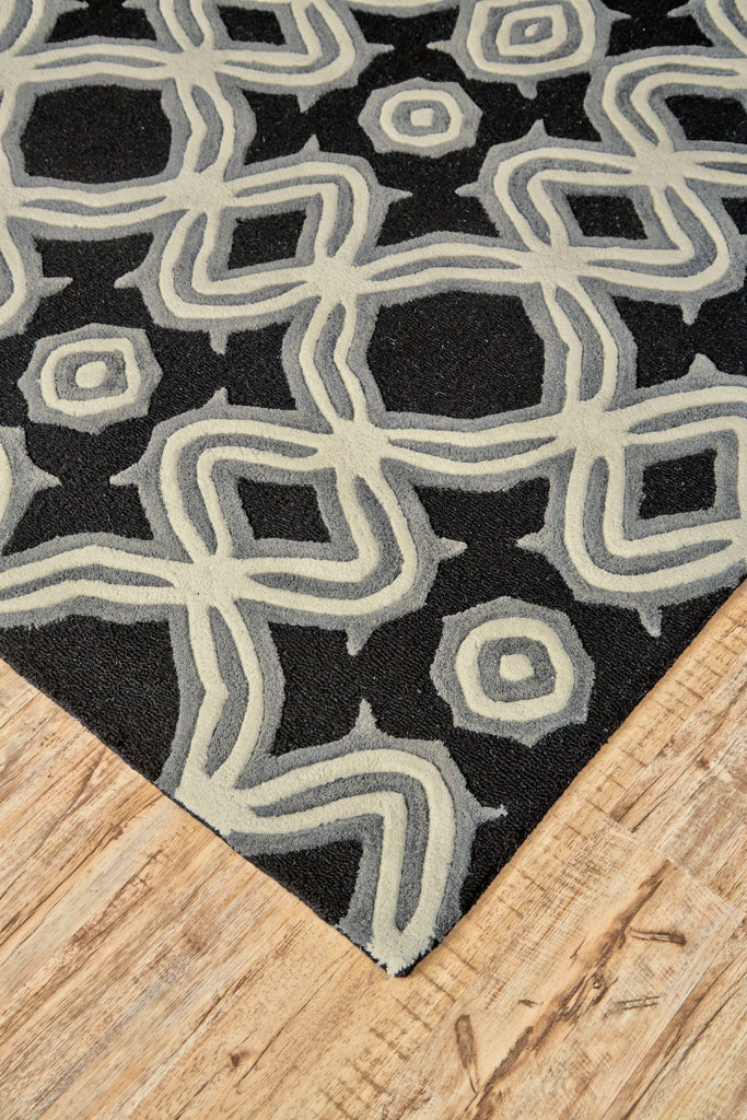 Ella Transitional Abstract Black Ivory Gray Area Rug (5' x 8')