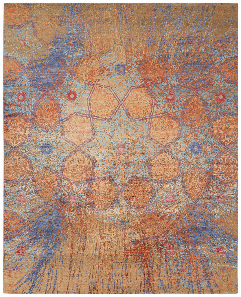 Lanister Modern Geometric Orange Gold Blue Area Rug (7'9" x 9'9")