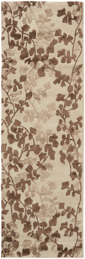 Bella Transitional Floral Botanical Ivory Taupe Brown Area Rug (2'6" x 8')