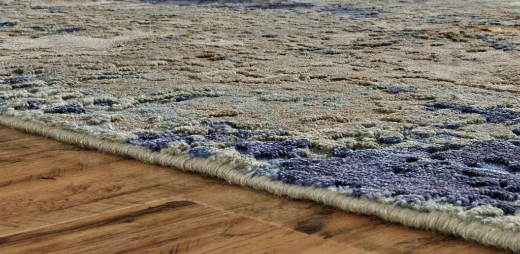 Lor Modern Abstract Blue Brown Ivory Area Rug (11'6" x 15')