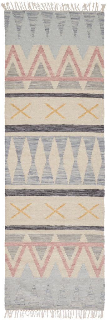 Ezra Transitional Moroccan Blue Tan Pink Area Rug (2'6" x 8')