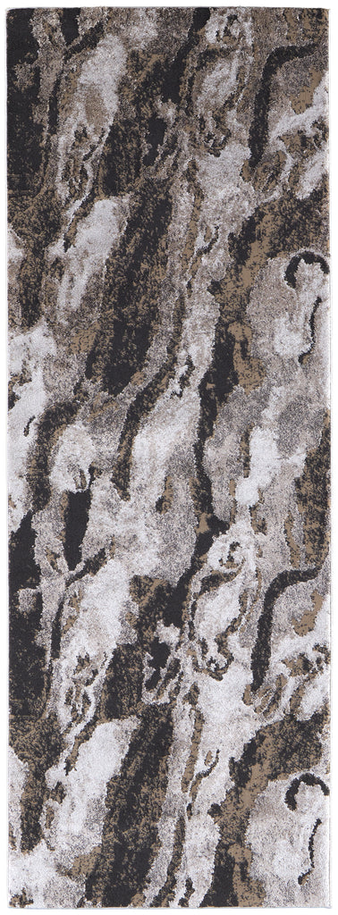 Vancouver Modern Abstract Ivory Brown Taupe Area Rug (2'10" x 7'10")