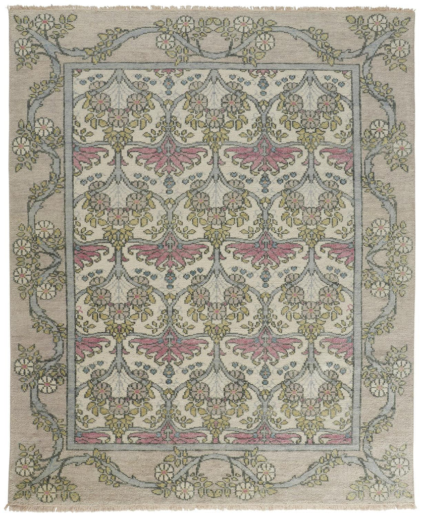 Beall Traditional Floral Botanical Ivory Pink Green Area Rug (7'9" x 9'9")