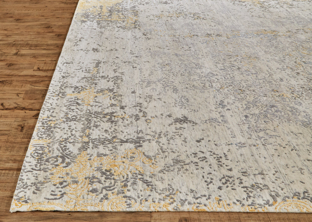 Hayden Modern Distressed Ivory Taupe Gold Area Rug (7'9" x 9'9")