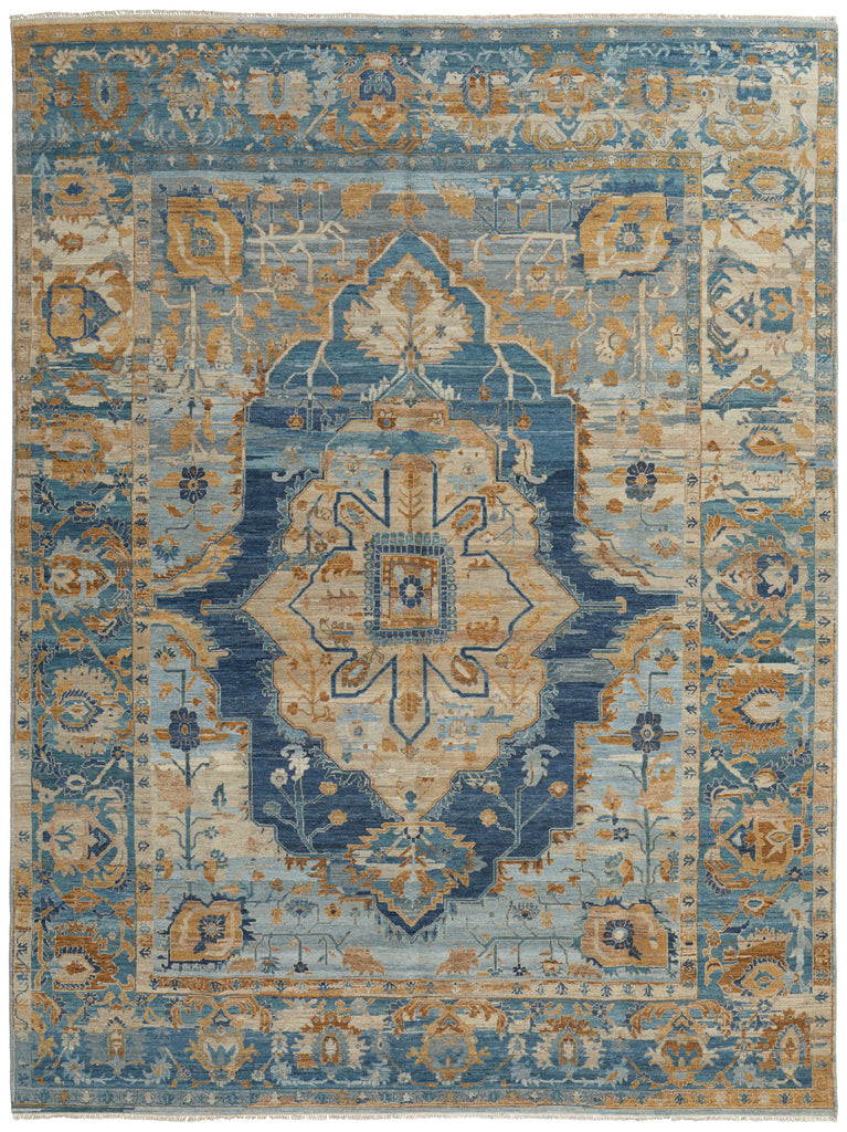 Rapsody Transitional Medallion Blue Tan Orange Area Rug (11'6" x 15')