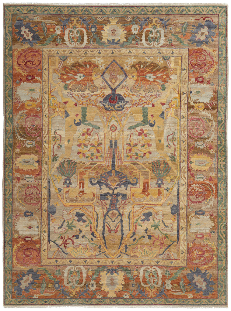 Rapsody Transitional Bordered Yellow Blue Orange Area Rug (9'6" x 13'6")