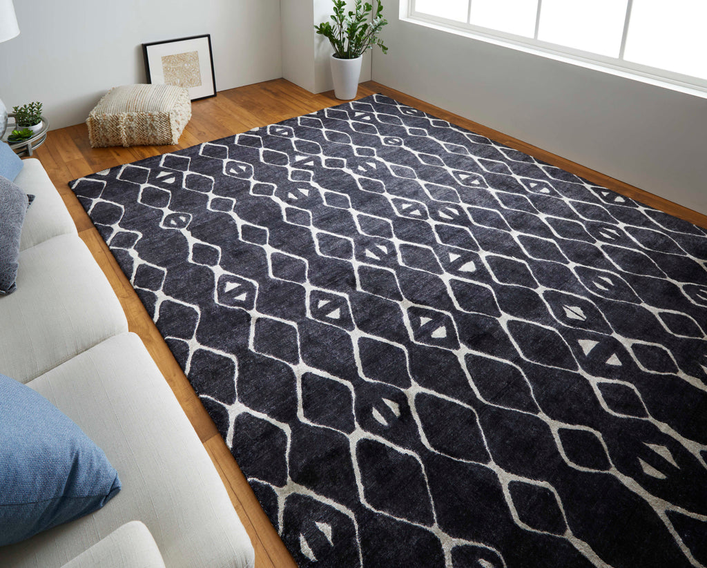 Mambasa Modern Argyle Black White Area Rug (7'9" x 9'9")