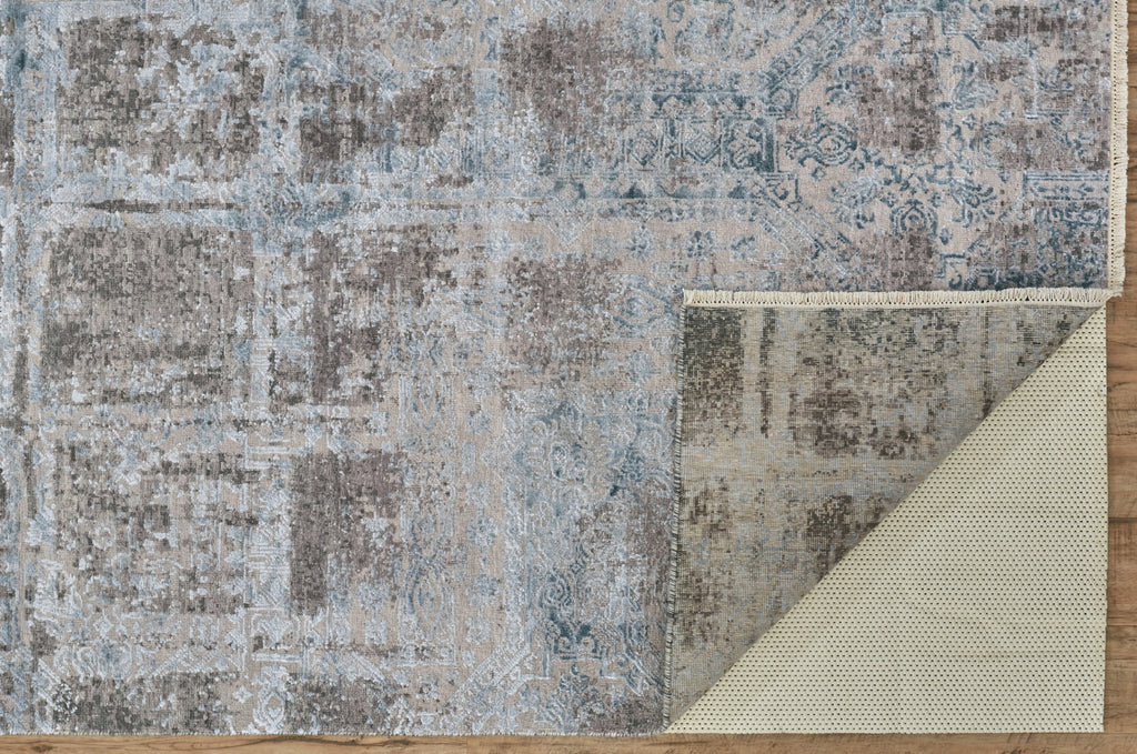 Milson Modern Distressed Gray Blue Tan Area Rug (9'6" x 13'6")