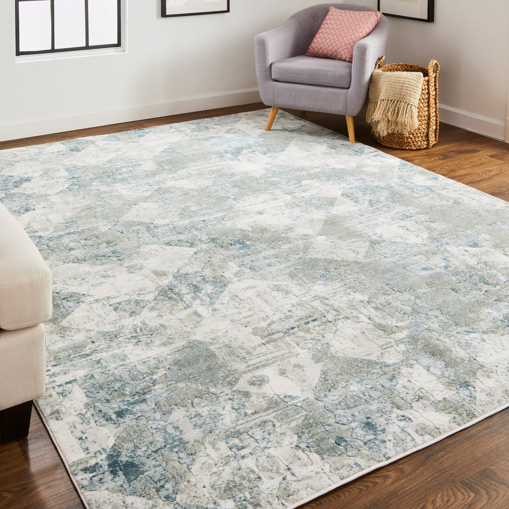 Atwell Transitional Abstract Green Ivory Area Rug (2'8" x 10')