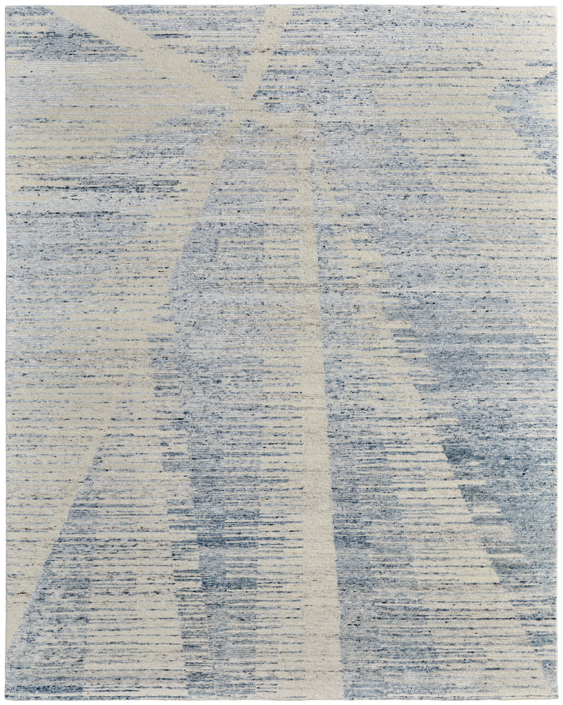 Brighton Modern Abstract Ivory Blue Silver Area Rug (5'6" x 8'6")