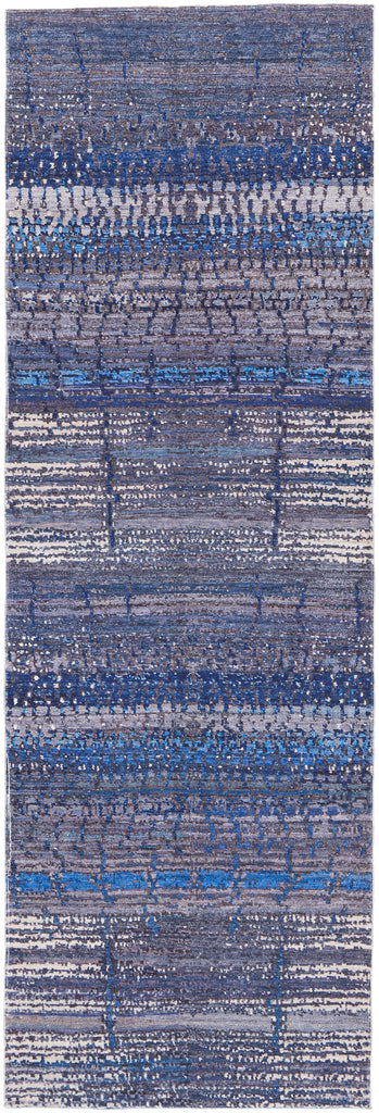 Mathis Transitional Stripes Blue Purple Tan Area Rug (2'7" x 8')