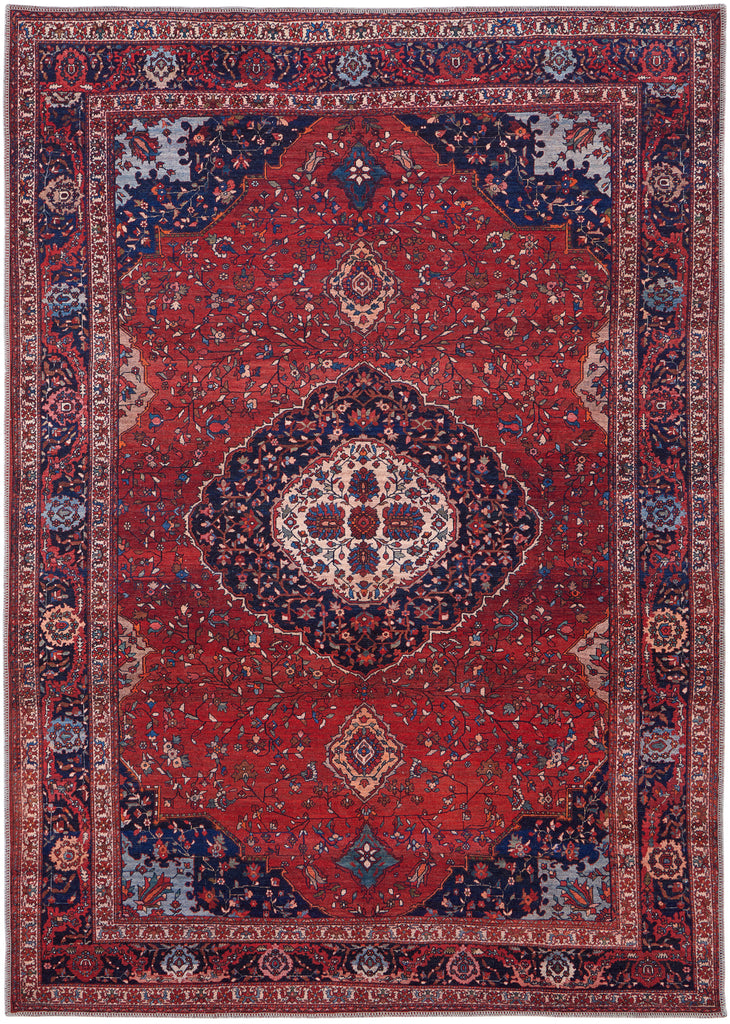 Rawlins Transitional Medallion Red Blue Tan Area Rug (2' x 3')