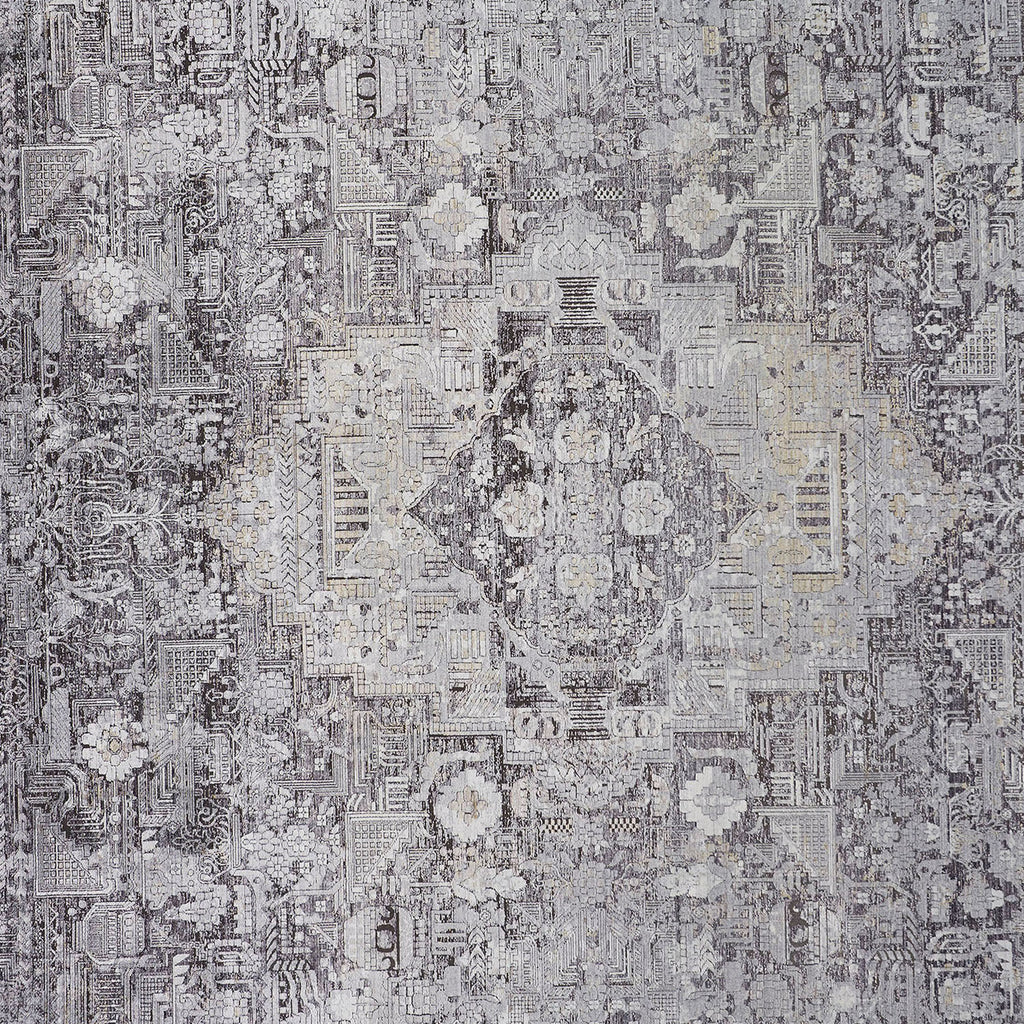 Sarrant Transitional Medallion Gray Silver Ivory Area Rug (7'10" x 9'10" / Pattern 1)